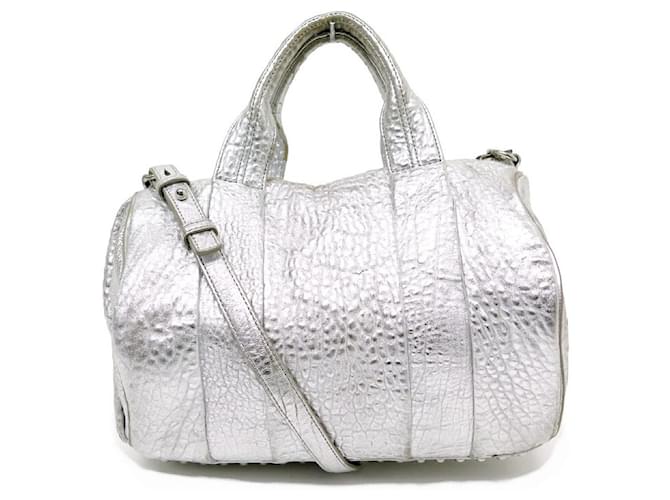 ALEXANDER WANG ROCCO DUFFLE SHOULDER BAG IN SILVER LEATHER HAND BAG Silvery  ref.721838