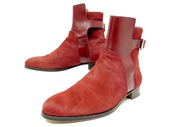 Hermès HERMES ANKLE BOOTS 39 LEATHER AND RED PONY BOOTS FOAL SHOES Dark red  ref.721839