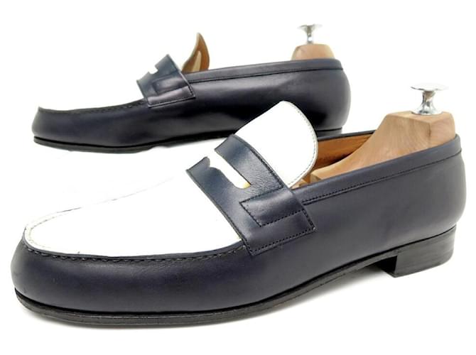 JM WESTON LOAFERS 8D 42 TWO-TONE LEATHER WHITE BLUE LEATHER SHOES  ref.721840