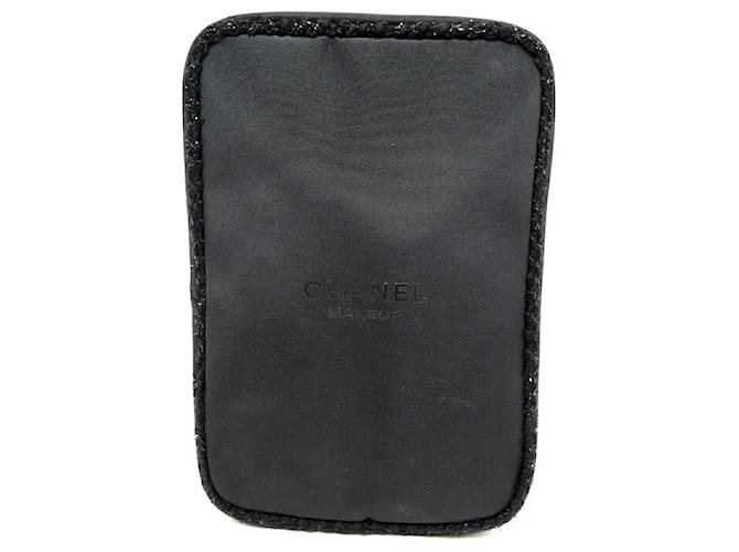 TROUSSE CHANEL MAKE UP NOIRE LISERET TWEED + PINCEAUX POCHETTE COSMETIQUE POUCH Toile  ref.721903