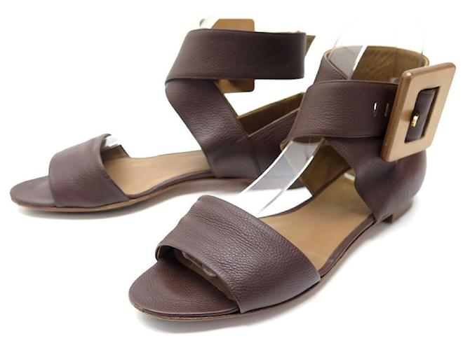 Hermès Hermes shoes 37 CHOCOLATE BROWN LEATHER SANDALS + BOX LEATHER SHOES  ref.721966