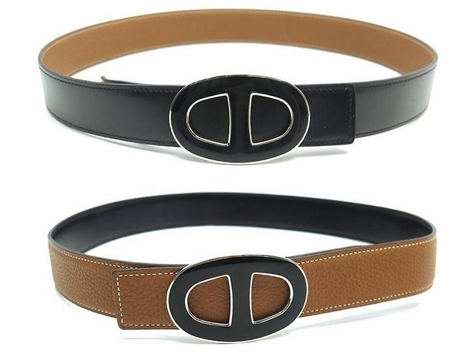 Hermès CINTURON REVERSIBLE HERMES T80 HEBILLA CADENA ANCLA NEGRA 32Cinturón de cuero MM