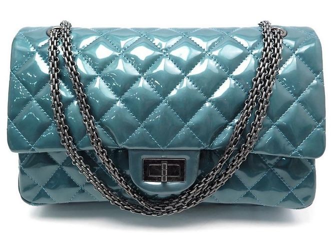 CHANEL MAXI HANDTASCHE 2.55 PREUSSENBLAU GESTEPPTES LACKLEDER + TASCHENBOX