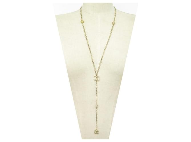 NEW CHANEL NECKLACE LOGO CC AND GOLD METAL PEARLS 61-80 CM BIJOU NECKLACE Golden  ref.722035