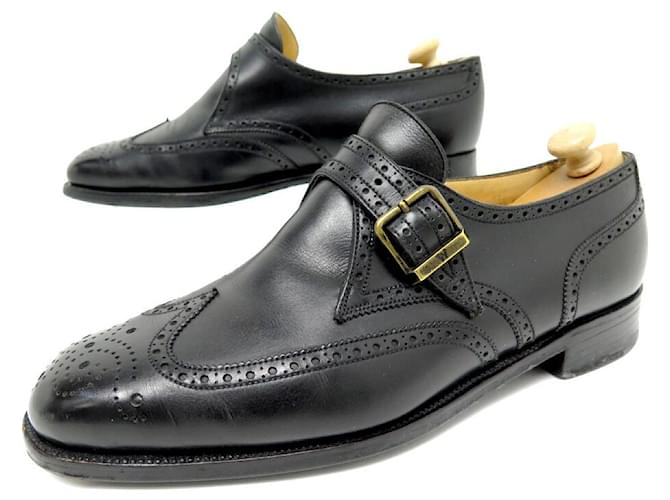 JM WESTON SHOES 533 LOAFERS WITH BUCKLE 8.5E 42.5 LARGE BLACK LEATHER SHOES  ref.722086