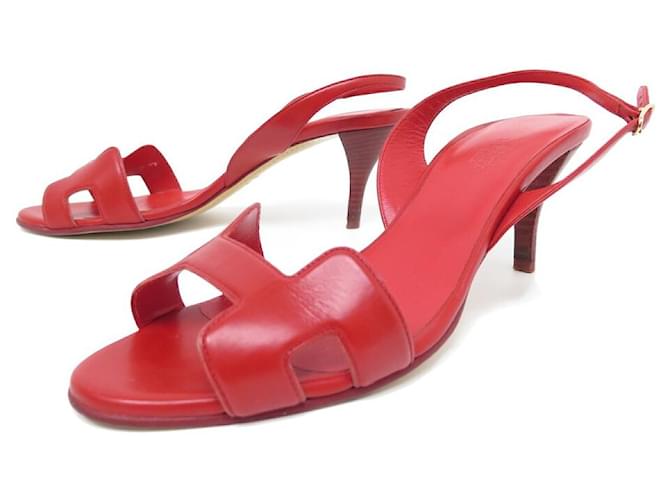 Hermès HERMES SHOES SANDALS NIGHT 70 38.5 IN RED LEATHER LEATHER RED SHOES  ref.722108