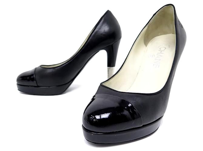 CHANEL PUMPS G SHOES27460 36.5 IN BLACK LEATHER & PATENT LOGO CC SHOES  ref.722111