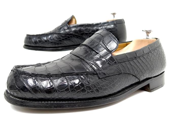 JM WESTON MOCCASIN SHOES 180 7C 41 BLACK CROCODILE LEATHER LOAFERS Exotic leather  ref.722116