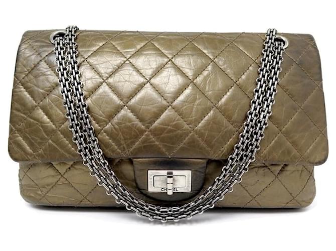 CHANEL MAXI HANDBAG 2.55 BRONZE DISTRESSED QUILTED LEATHER HAND BAG PURSE  ref.722124