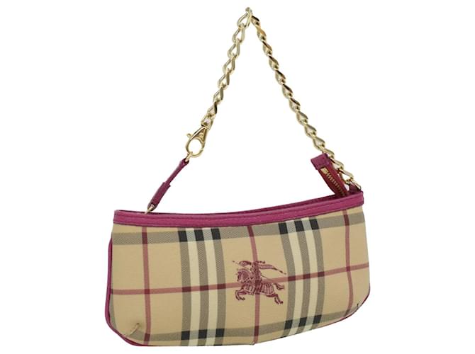 BURBERRY Nova Check Chain Accessory Pouch PVC Leather Beige Pink Auth yk5442  ref.722552