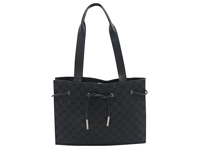 Gucci Bolsa de ombro preta com cordão e monograma Preto  ref.723282