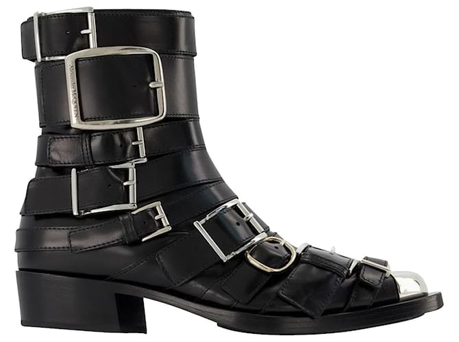 Alexander Mcqueen Boxcar Boots in Black/Silver Leather  ref.723288