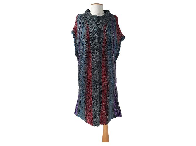 Autre Marque Lange Strickjacke aus Wolle und Mischgewebe Mehrfarbig Gr L Mehrfarben