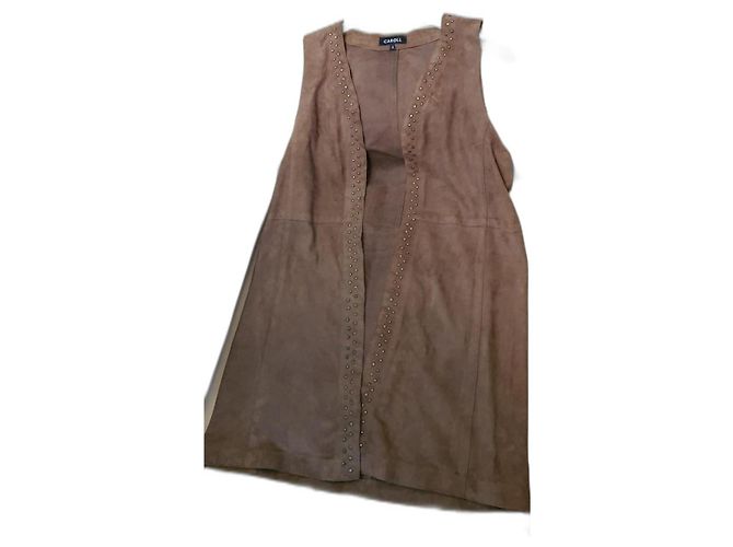 CAROLL Caramel Leather Sleeveless Jacket