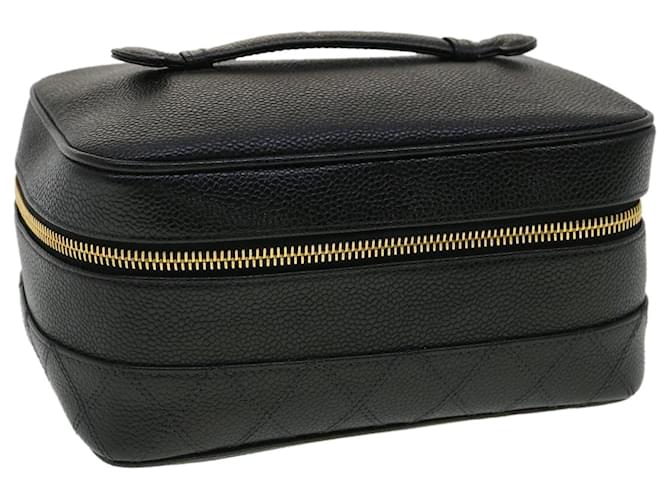 CHANEL Caviar Skin Leather Black Cosmetic Case Vanity Box Handbag