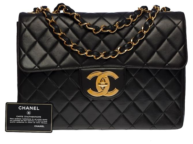 Borsa Chanel Timeless Jumbo Single Flap Majestic and Exceptional in pelle di agnello trapuntata nera Nero Pelle di struzzo  ref.724180