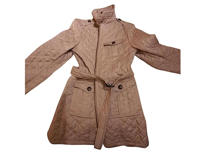 Mid-length quilted trench coat BURBERRY BRIT Beige Polyester  ref.724182