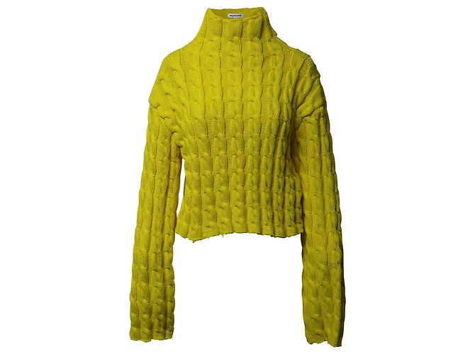Cable Balenciaga Zopfstrickpullover aus gelber Wolle