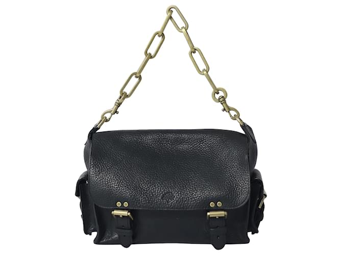 Mulberry Gold Chain Satchel Shoulder Bag in Black Leather   ref.724235