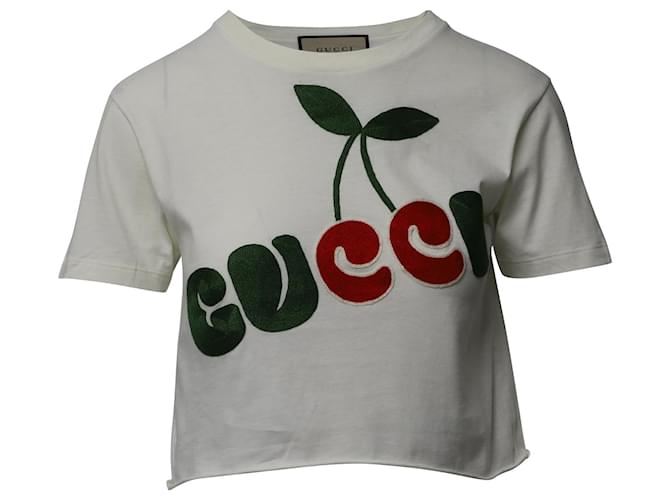 Camiseta Gucci Cherry Print Crop em algodão branco  ref.724243