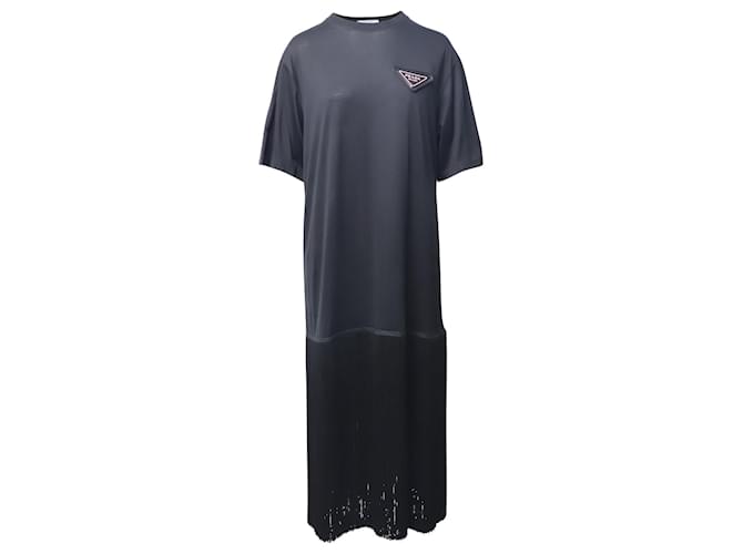 Prada Logo Plaque Shirt Dress in Black Acetate Cellulose fibre  ref.724254