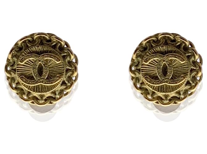 Chanel CC Resin Gold Tone Metal Clip On Earrings Chanel