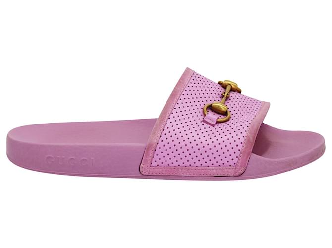 Gucci Horsebit Pursuit Slides em borracha rosa  ref.724261
