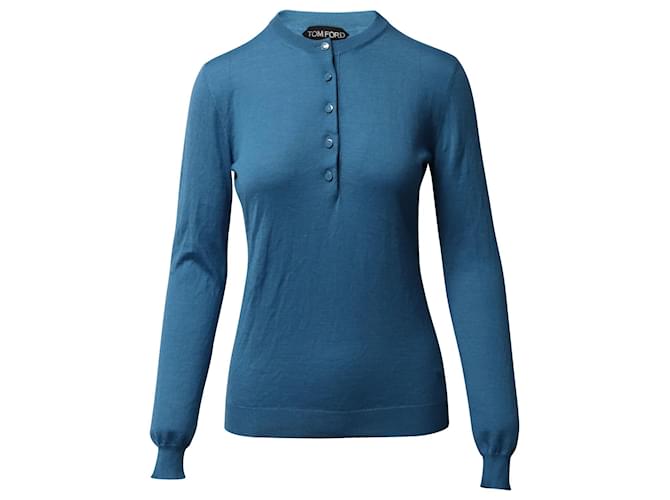 Tom Ford Knit Cardigan in Blue Wool Cashmere  ref.724285