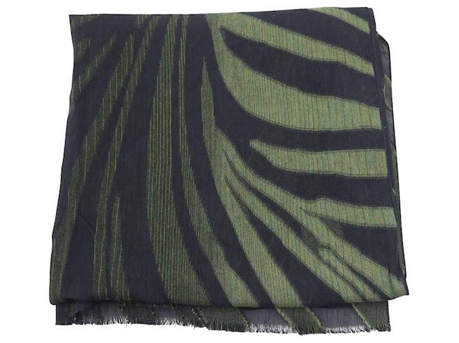 Pañuelo estampado Nina Ricci en viscosa negra y verde Fibra de celulosa  ref.724309