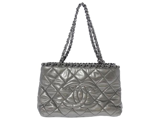 Chanel Silver Small Chain Me Tote Silvery Leather Pony-style calfskin  ref.724354 - Joli Closet