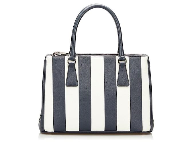 prada Saffiano Galleria Striped Handbag blue Leather Pony-style calfskin  ref.724402