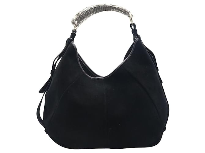 Yves Saint Laurent Black Suede Shoulder Bag with Silver Top Handle Leather  ref.724422 - Joli Closet
