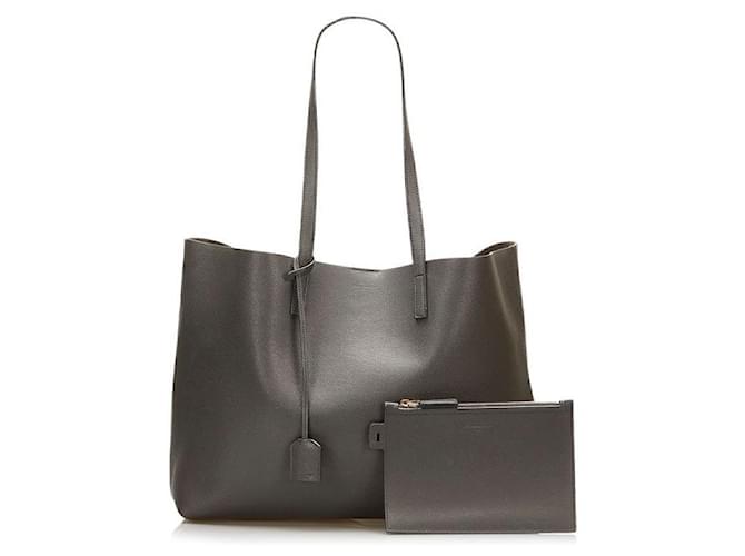 yves saint laurent Leather Shopping Tote Bag grey Pony-style calfskin  ref.724528