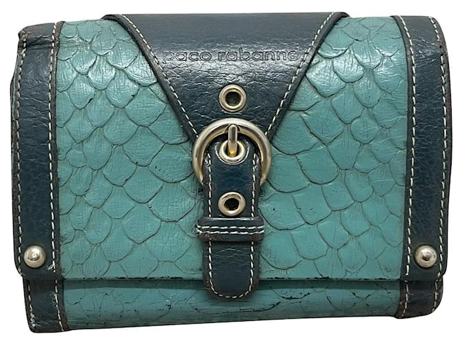Paco Rabanne vintage leather wallet Turquoise Dark green  ref.724722