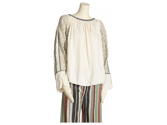 Blusa Chloé in lino e seta bianca e grigia S Bianco