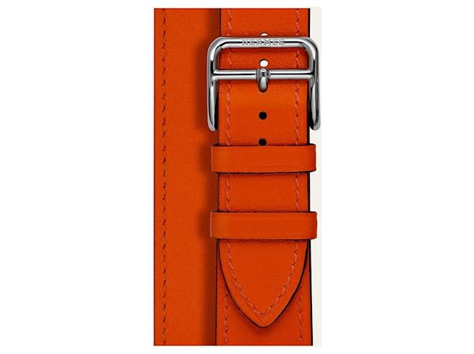 Hermès BRACELET POUR CAPE COD GRAND MODÈLE 37 MM, DOUBLE TOUR Cuir Orange  ref.841858