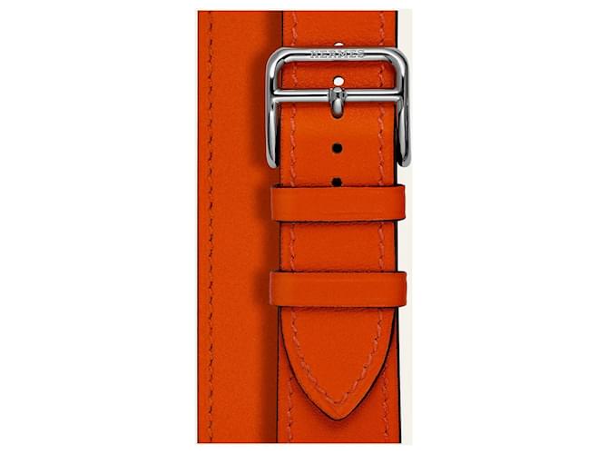 Hermès GROSSES CAPE-COD-BAND 37 MM, gefütterte Tour Orange Leder  ref.841858