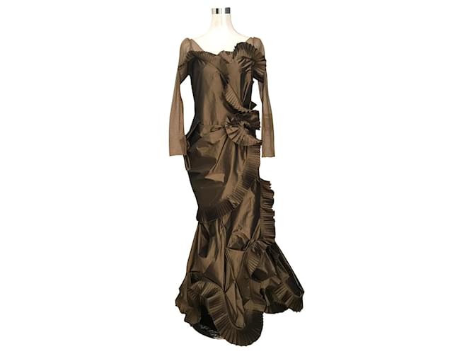 Dior Robes Soie Polyester Tulle Marron  ref.725338