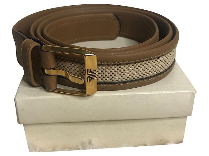 Cinto Lanvin Bege de Lona e Couro com Fivela Dourada