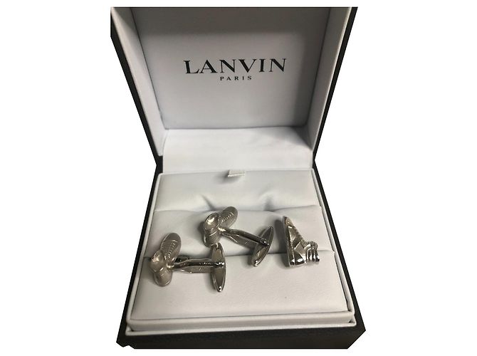 Conjunto de abotoaduras e prendedor de gravata Lanvin prata