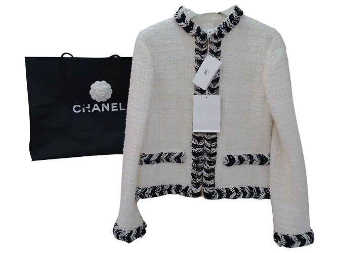 Cambon chanel#blazer#jacke#tuvit#mit rechnung#label#38#m#französisch Schwarz Weiß Creme