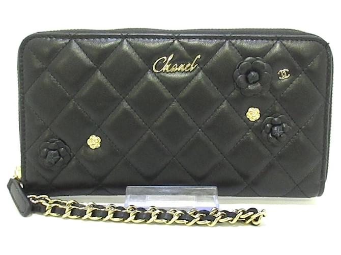 Chanel Camellia Negro Cuero  ref.725705