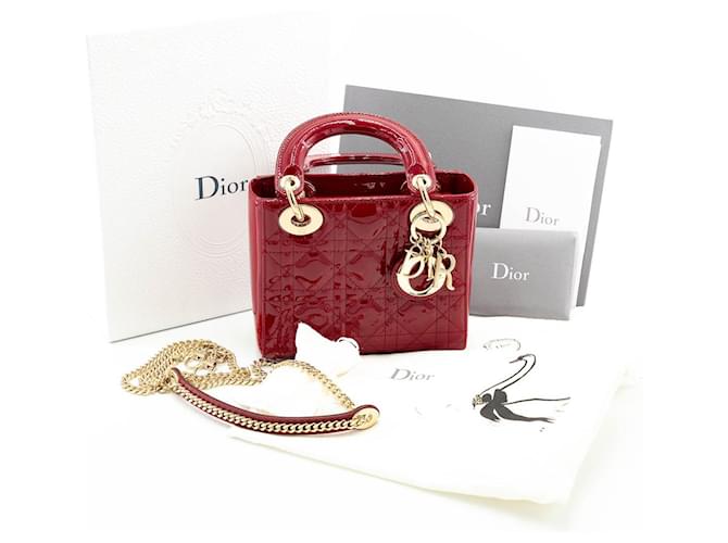 Lady Dior Mini in vernice rossa Rosso Pelle verniciata  ref.725837