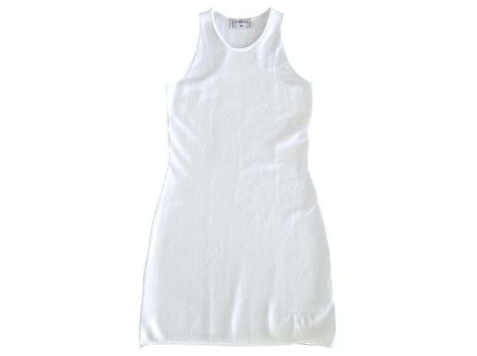 Chanel White viscose-polyester knit mini tank top dress Size XS - S  ref.726121