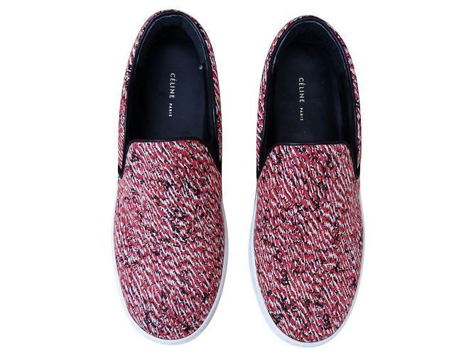 Mocassini Céline Multicolore in Tessuto Pelle 35 FR Nero Bianco Rosso