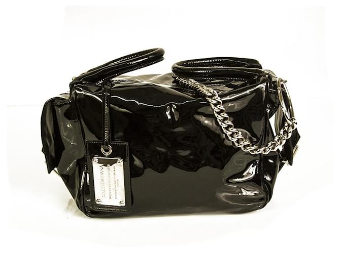 Dolce & Gabbana bolsa de ombro com forro Miss couro envernizado preto bolsa de mão  ref.726517