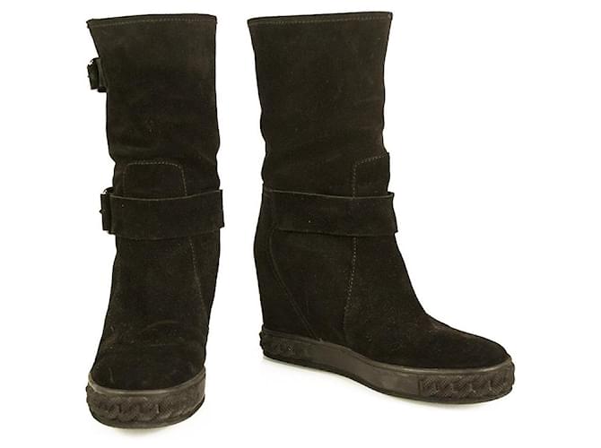 Casadei Black Suede Iconic Chain Wedge Platform Botines Zapatos Caucho 37 Negro Suecia  ref.726554