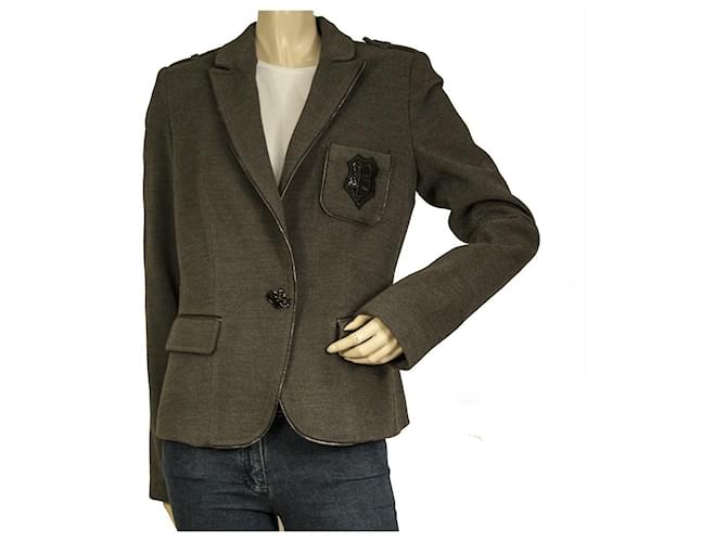 PHILIPP PLEIN Giacca blazer da donna grigia con un bottone e strass con logo sul retro 44 Grigio antracite Poliestere  ref.726562