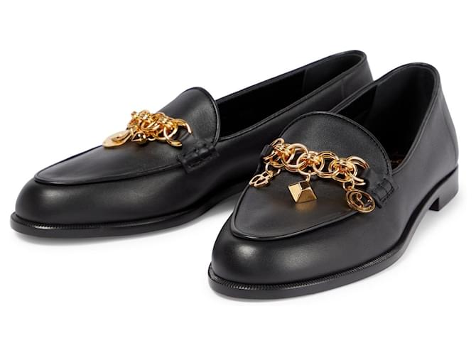 Christian Louboutin Women's Black Gourmi Embellished Leather Loafers Gold hardware  ref.726970