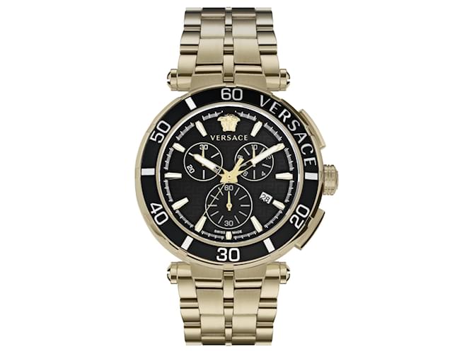 Versace Greca Chrono Bracelet Watch Golden Metallic  ref.727047